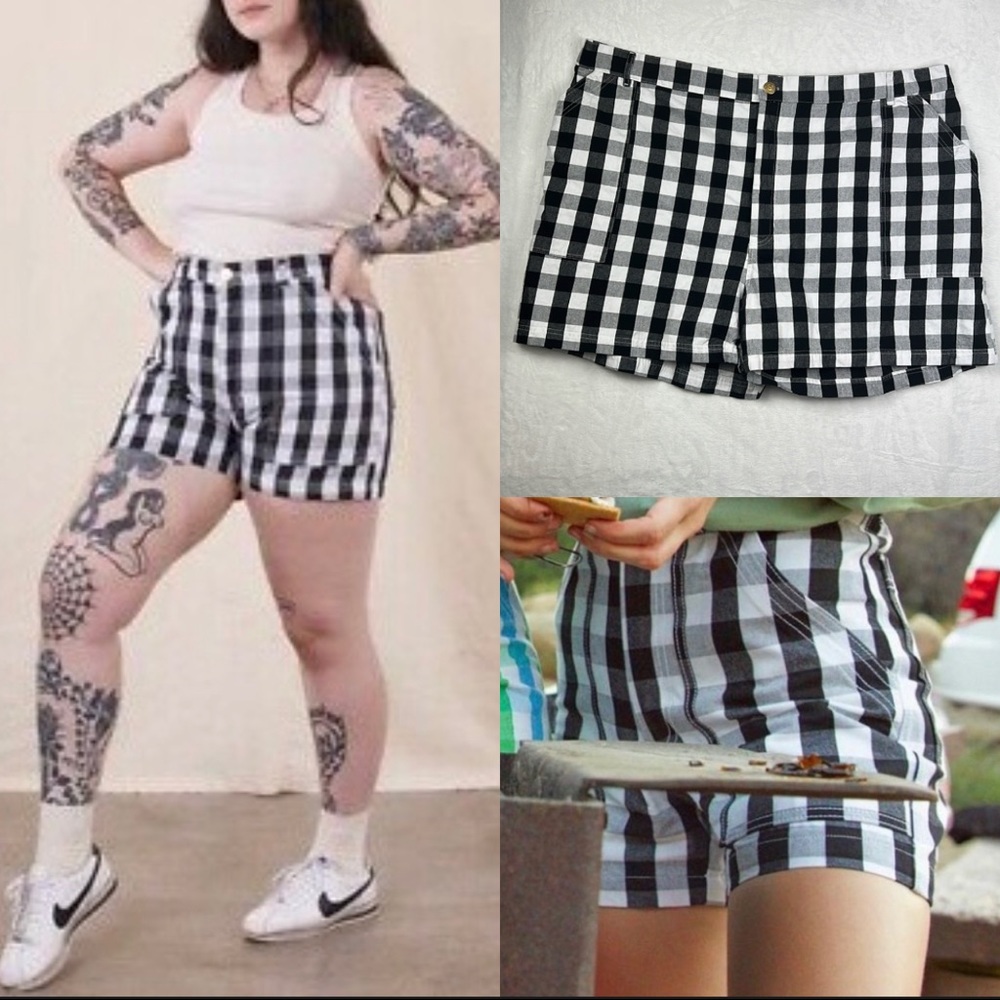 Big Bud Press Gingham Work Pants Black White Patch Pocket High Waist Shorts